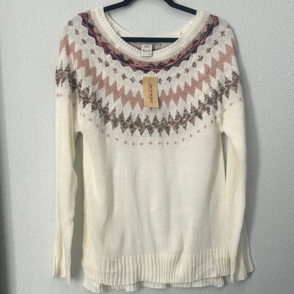 American Rag Cream Patterned Pullover Knit Sweater NWT